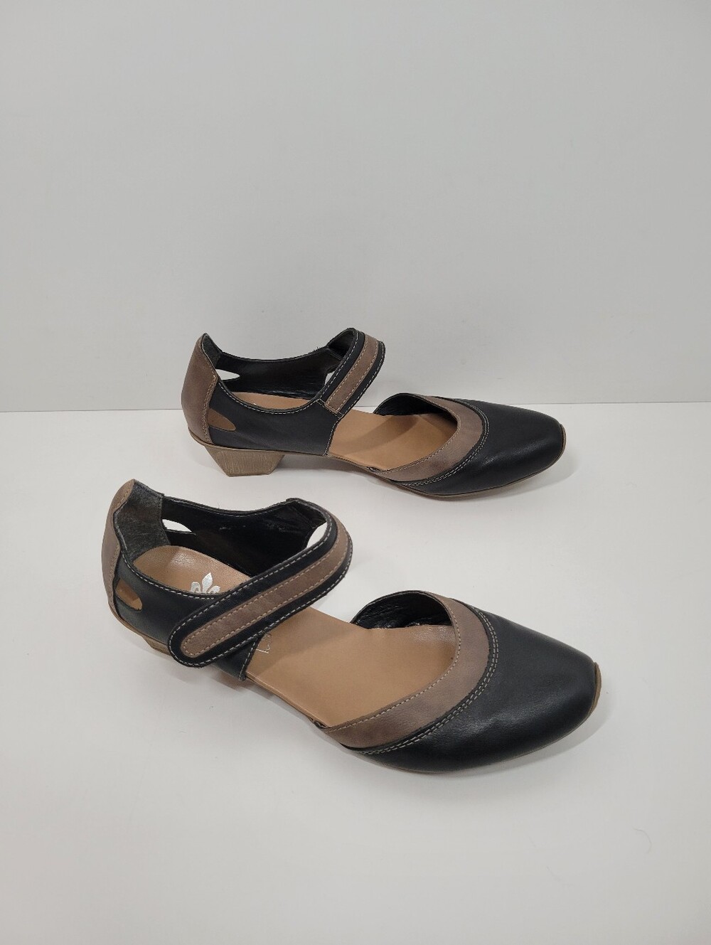 Rieker Mirjam Black And Brown Leather Mary Jane  Heel Shoes Women Size 38 US 7.5